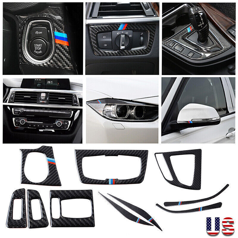 6x Real Carbon Fiber Interior Cover Trim For BMW F30 F31 F32 F34 2013-2018