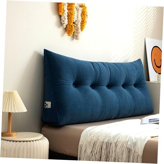 Triangular Blue Twin Daybed Wedge Pillow with Large Bolster Headboard