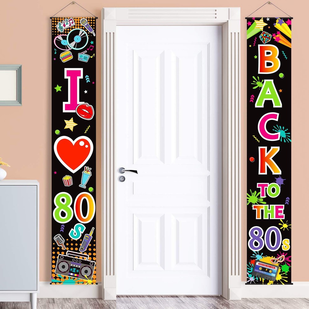 80s Themed Party Decorations with Banner Backdrop for Birthday Celebrations
