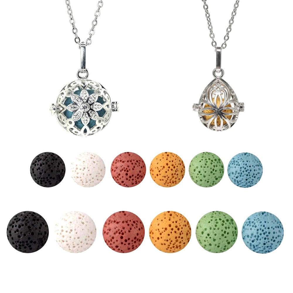 2 PCS Aromatherapy Essential Oil Diffuser Necklace Hollow Ball Colorful Lava Beads