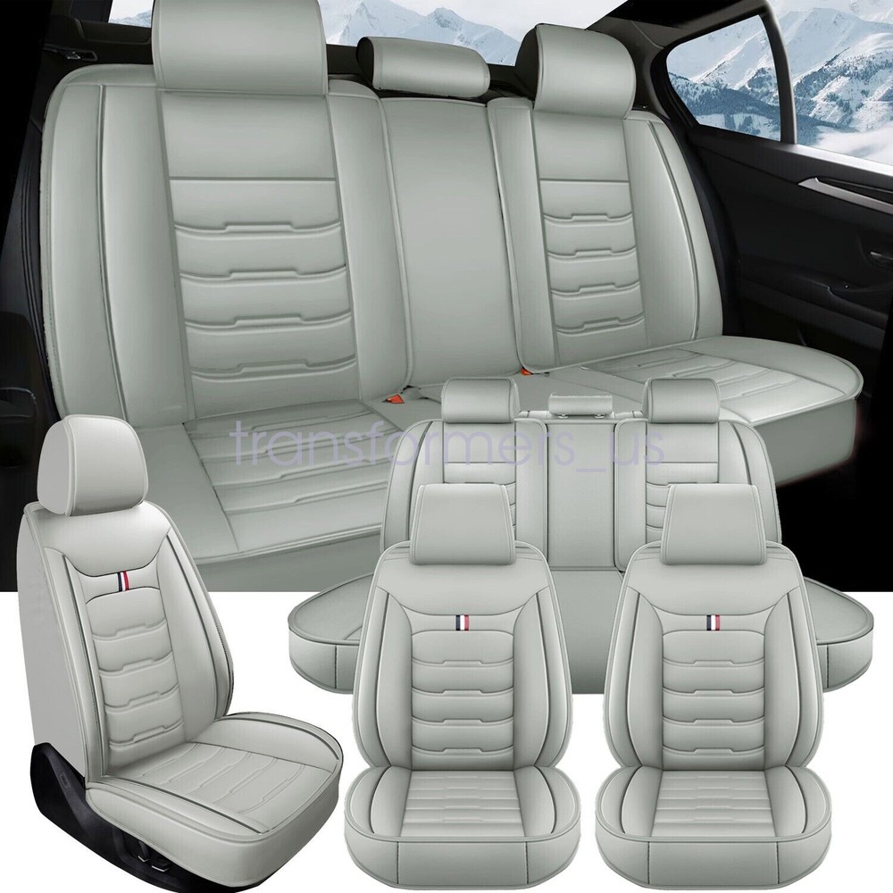 Honda Full Set Leather Car Seat Covers 5-Seat Gray Front Rear Cushion Pad