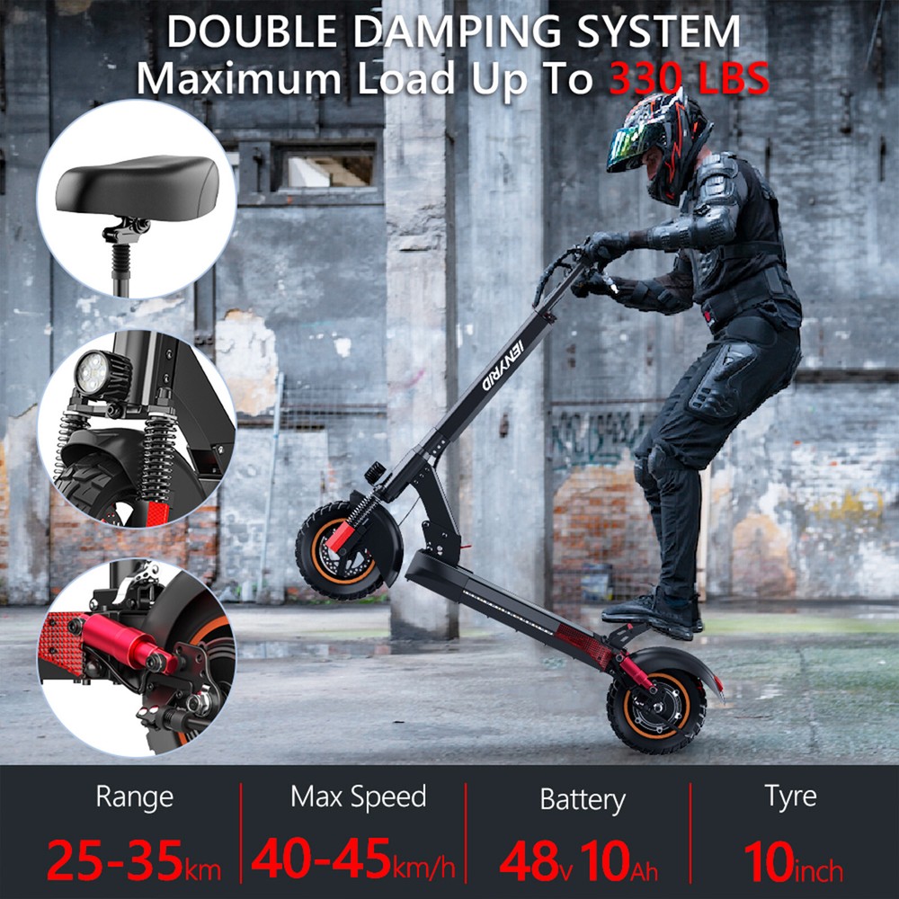 600W 48V 10Ah Folding Electric Scooter for Adults with 10in Road Tires