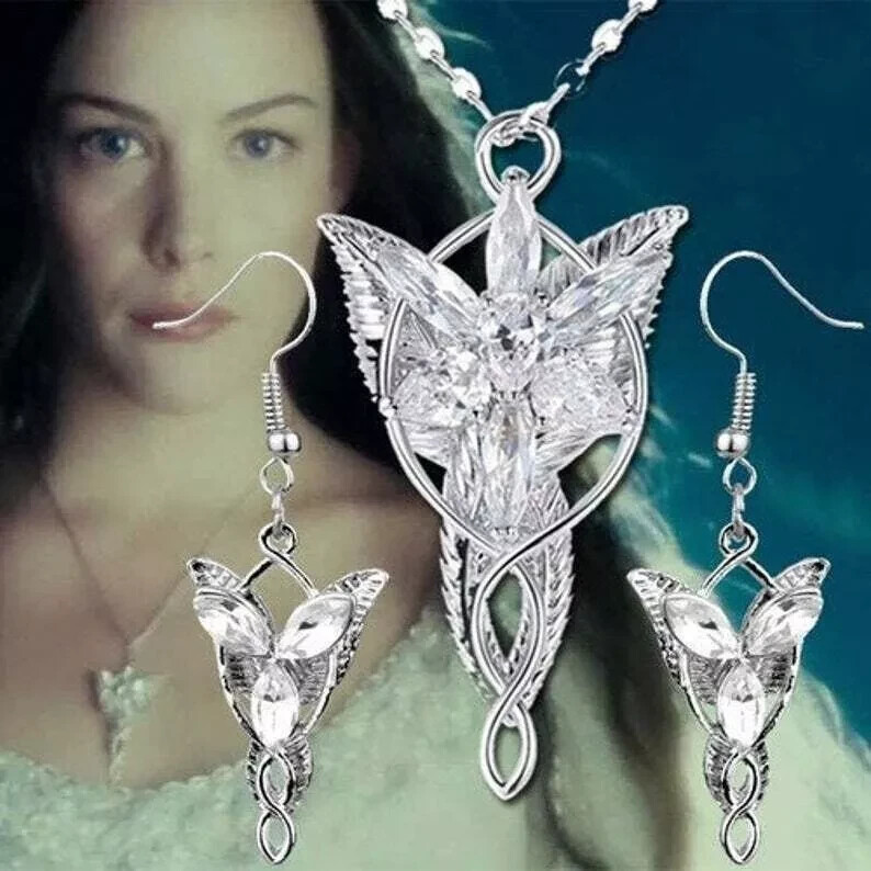 Vintage Lord of the Rings Arwen Evenstar Necklace and Earrings Set LOTR Fairy Princess
