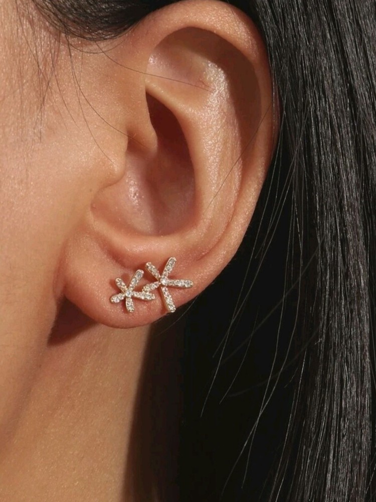 Gold Ear Climber Flower Earrings Stud Birthday Gifts For Women