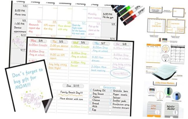 Magnetic Dry Erase Monthly Calendar and Weekly Whiteboard for Month+Week