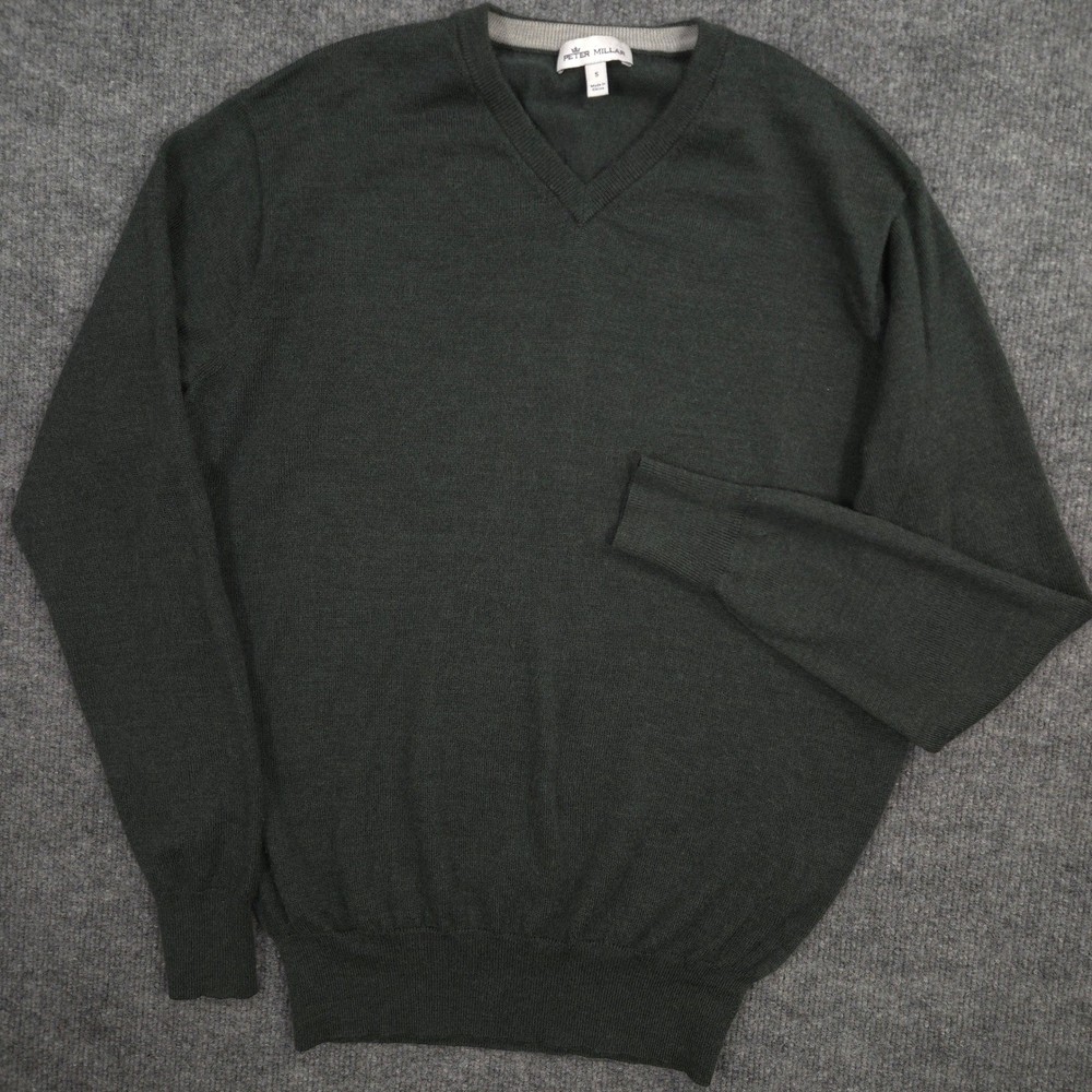 Peter Millar Crown Soft Sweater Mens S Dark Green Merino Wool Silk Blend V Neck
