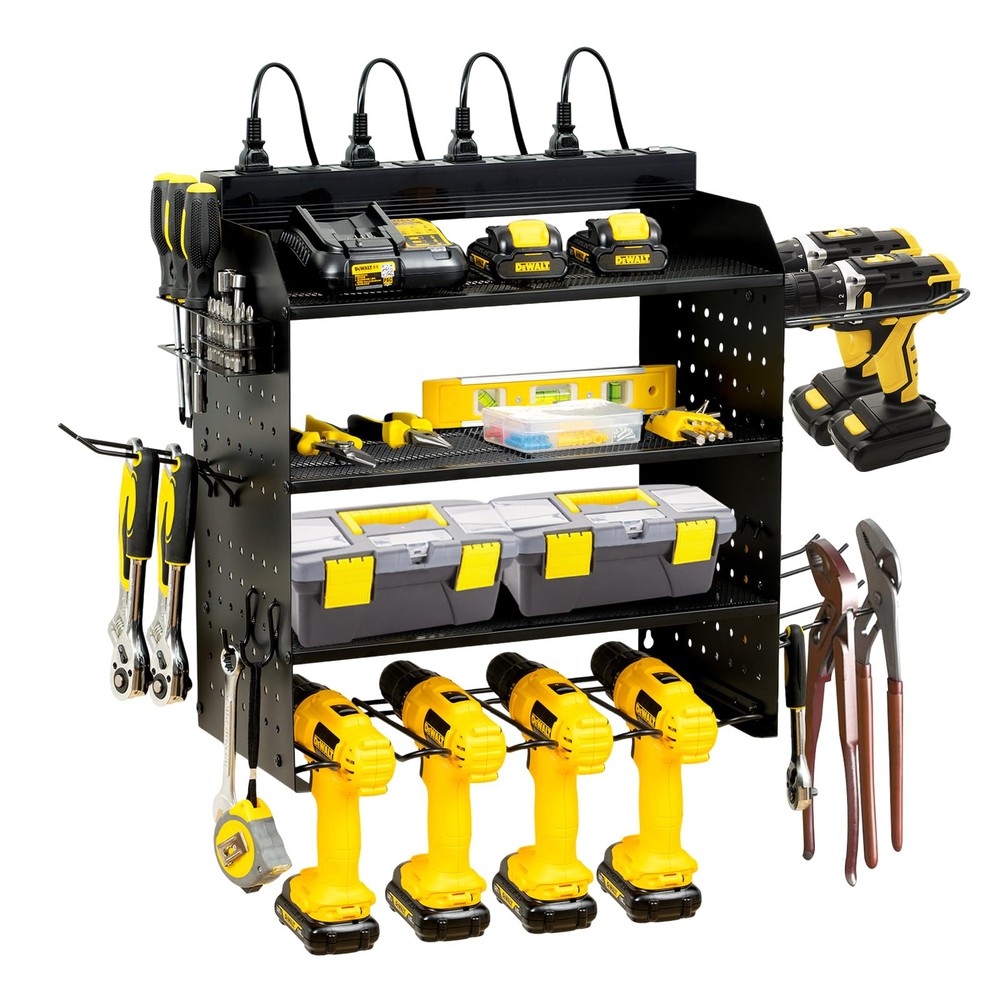 Modular Wall-Mount Power Tool Organizer with 8 Outlets and 4 Layers