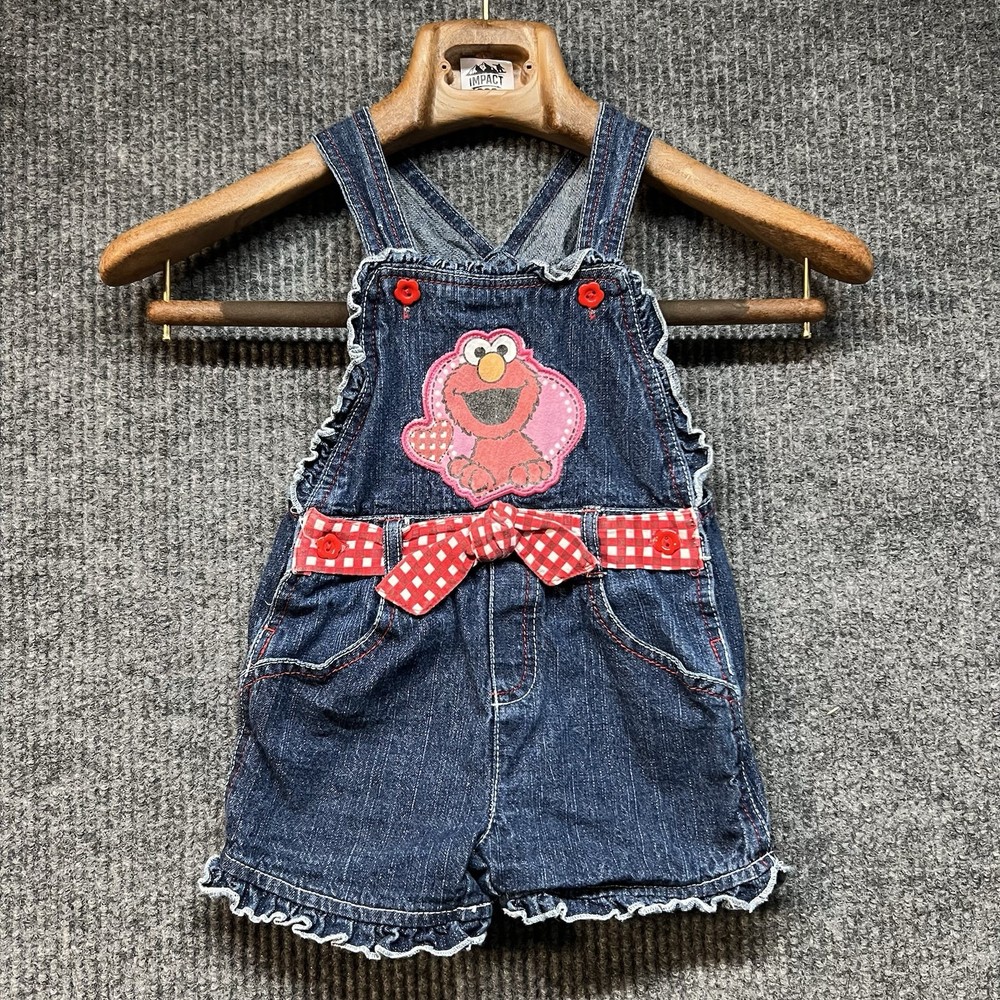 Vintage Sesame Street Elmo Kids Denim Overalls Size 3T Cute 90s Baby Embroidered
