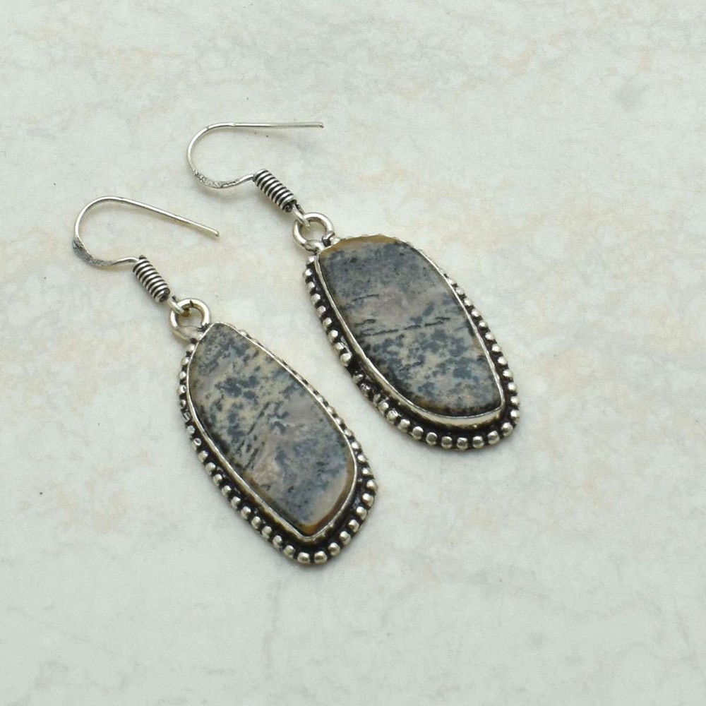 Honey Dendrite Opal Gemstone Handmade Drop Dangle Earrings Jewelry 1.92