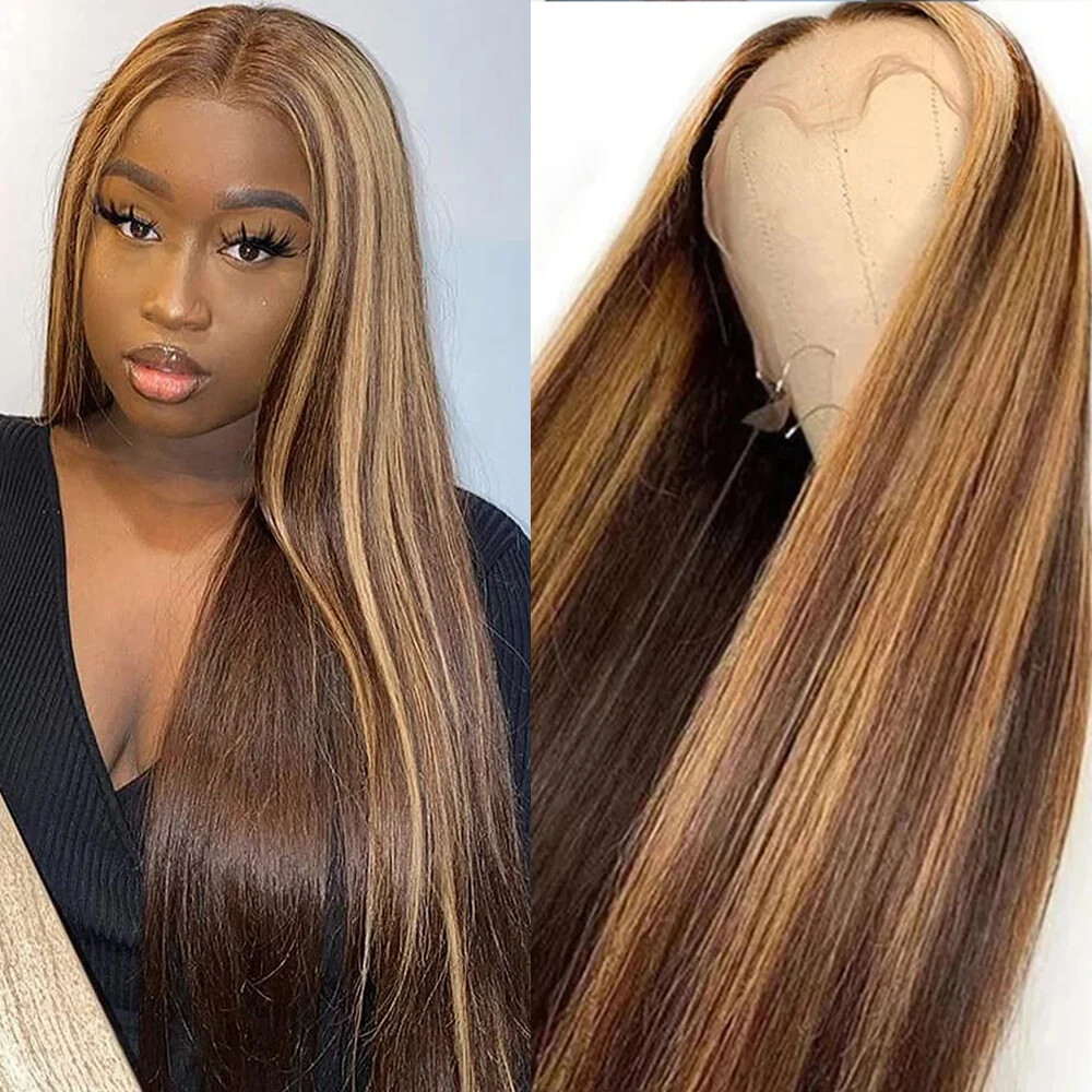 P4/27 HD Glueless Lace Front Wig Straight Human Hair Highlight Wig
