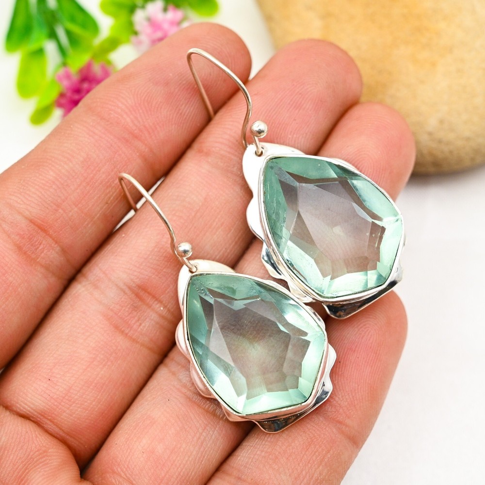 Amazing Aqua Apatite Earrings 925 Sterling Silver Gemstone Handmade Jewelry Gift