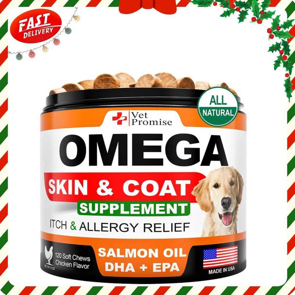 Omega 3 for Dogs Skin and Coat Supplement Fish Oil Chews Allergy & Relief 120 ct