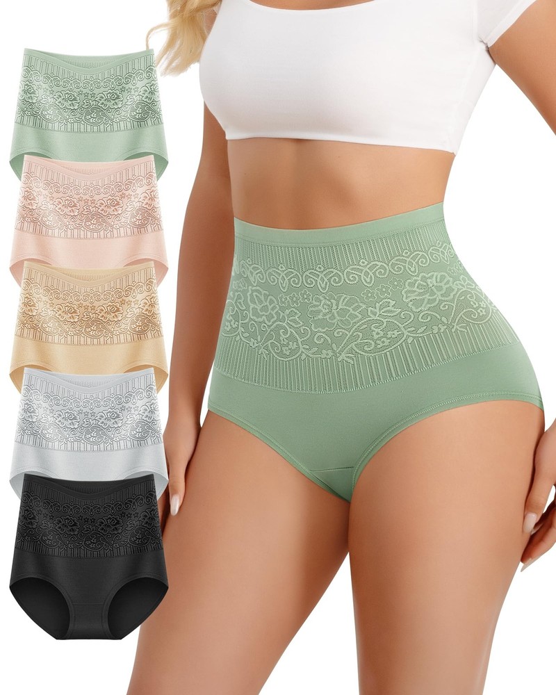 5-Pack Women's Cotton Stretch High Waist Postpartum Briefs Panties - Full Cov...