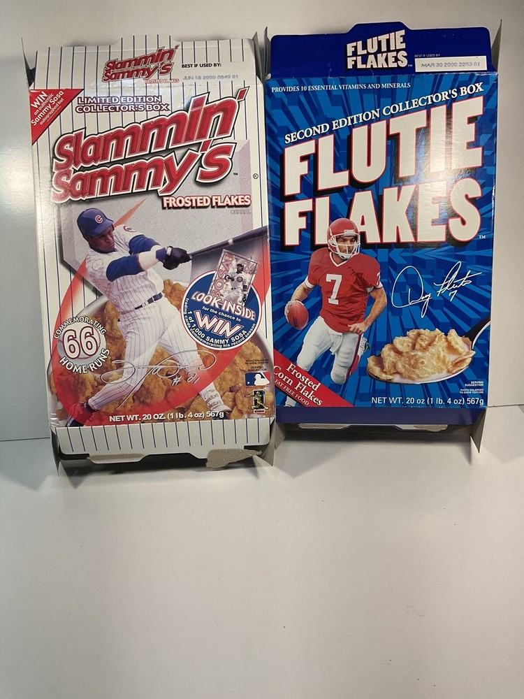 1999 Limited Edition Slammin’ Sammy’s Frosted Flakes Cereal, &Flutie Flakes,Flat