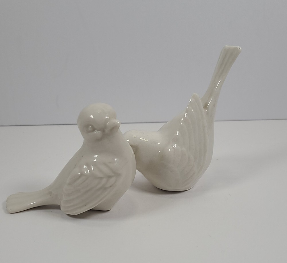 2 MCM Porcelain Love Birds Figurines,  2 inch long, Vintage, Clearance Sale-image