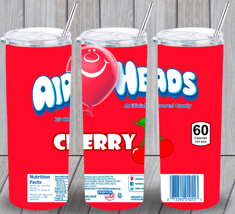 Air Heads Cherry Candy Multicolor 20oz Insulated Tumbler Lid Plastic Straw New