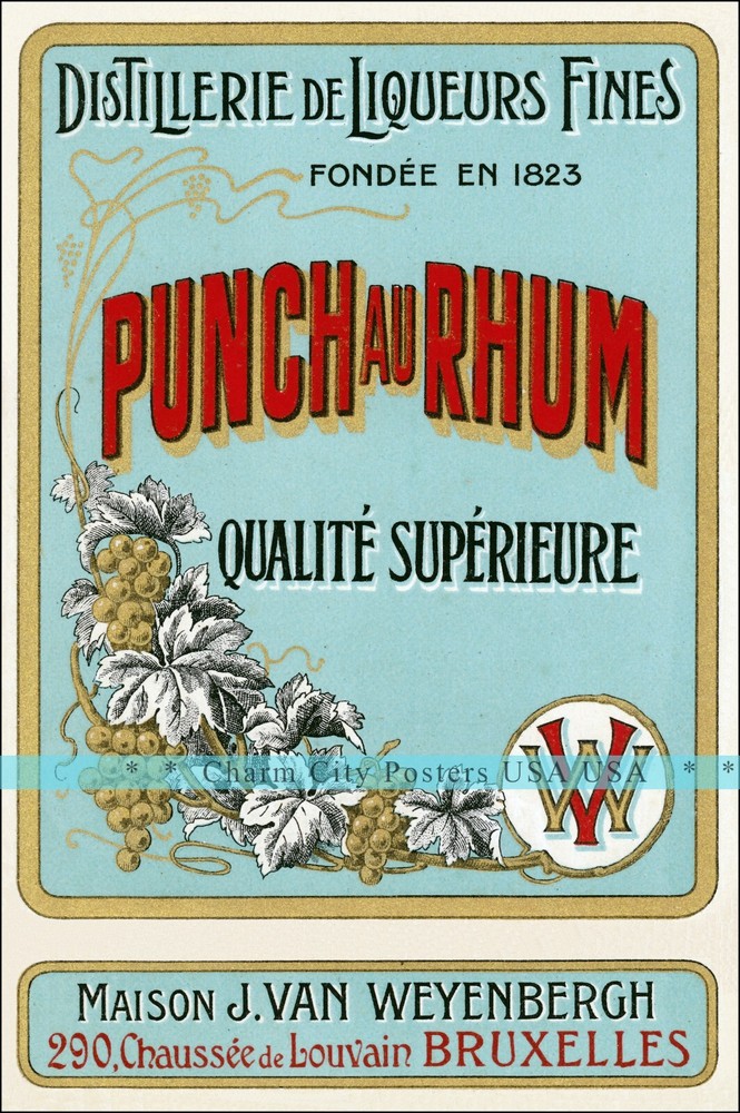 Vintage 1900s Punch Au Rhum Wine Poster Retro Art Print
