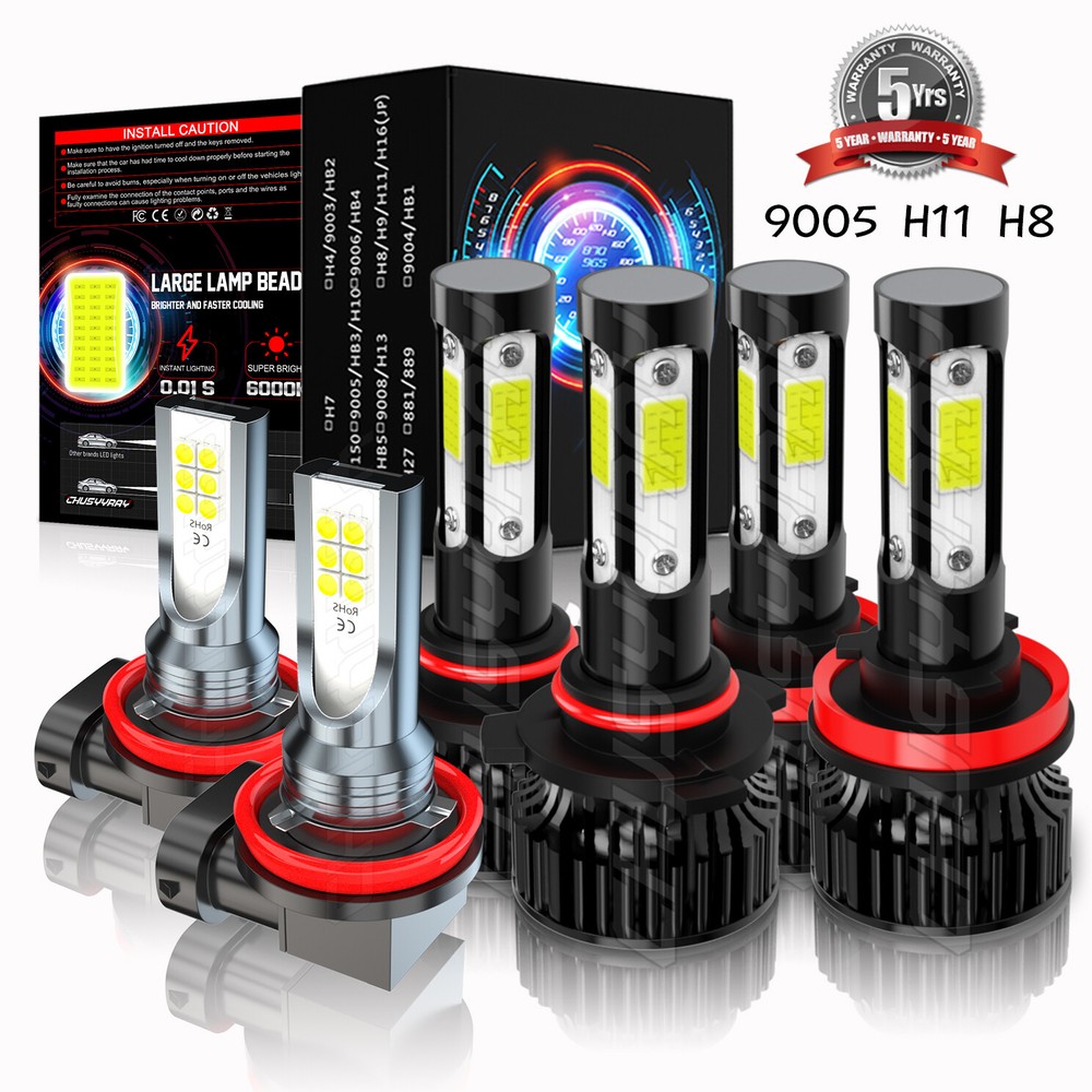 For Lincoln MKX 2007-2010 Front LED Headlight High Low Fog Lights Bulbs Combo