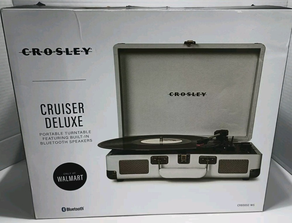 Crosley Cruiser Deluxe 3-Speed Bluetooth Record Player in White Sand
