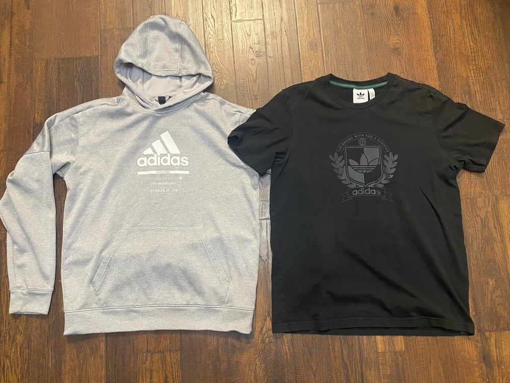 Adidas Pullover Hoodie & T-Shirt Lot Of 2 Mens Medium Logo Activewear Athleisure