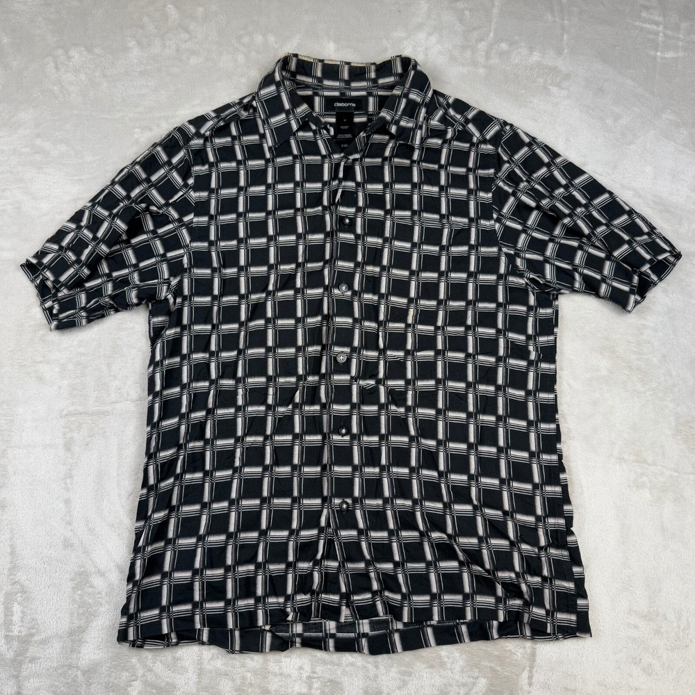 Claiborne Men’s M Short Sleeve Black Geometric Pattern Button Down Shirt