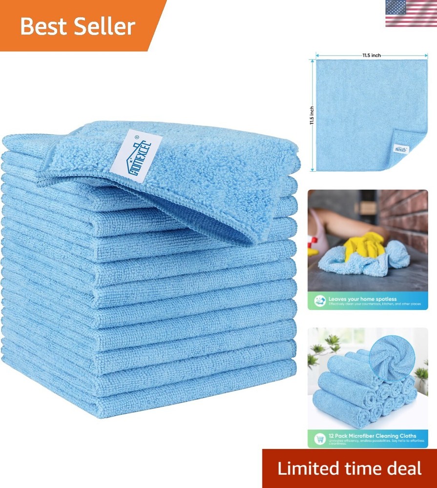 12 Pack Blue Microfiber Towels for Home Car and Window Cleaning
