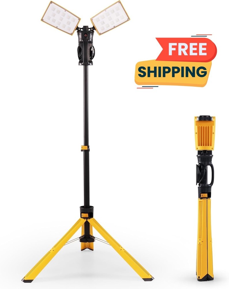 Luz de trabajo LED de doble cabezal con trípode telescópico, aluminio, US NUEVO