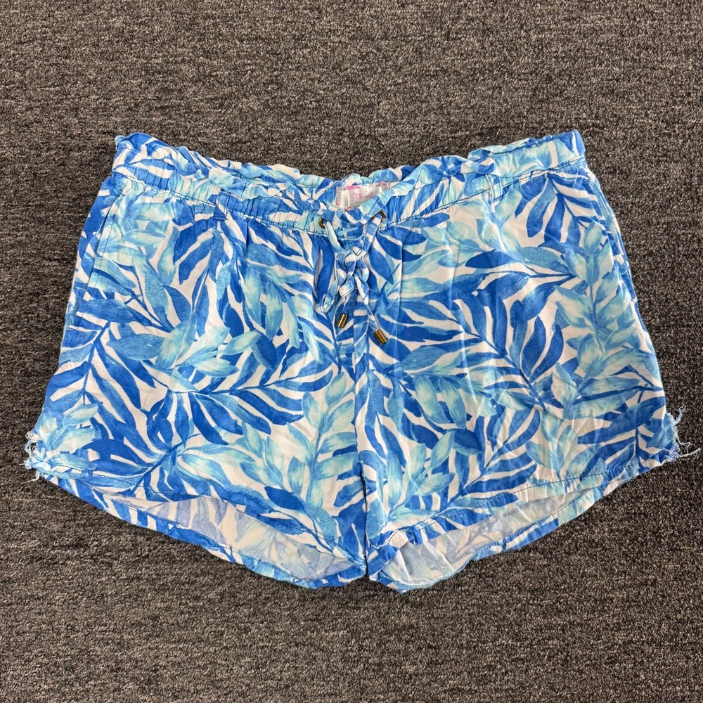 Stella Parker Hawaiian Beach Summer Rayon Soft Vacation Shorts Womens Sz L Blue