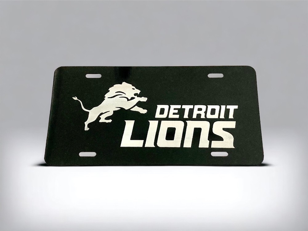 Engraved Detroit Lions Fan Laser Etched Black Metal License Plate Car Tag