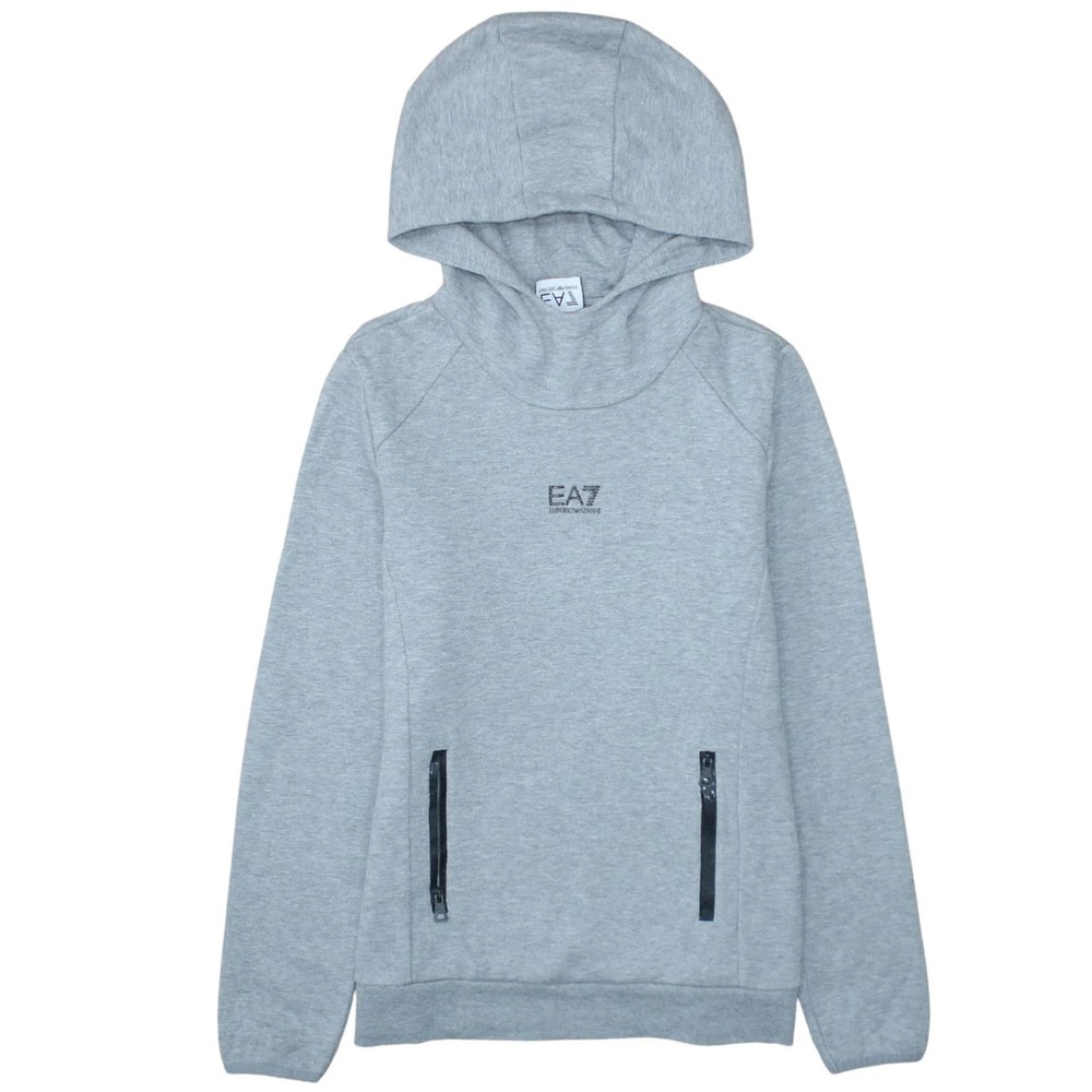 Emporio Armani Light Grey Hoodie Women’s Medium EA7 Logo Zip Pockets Fleece