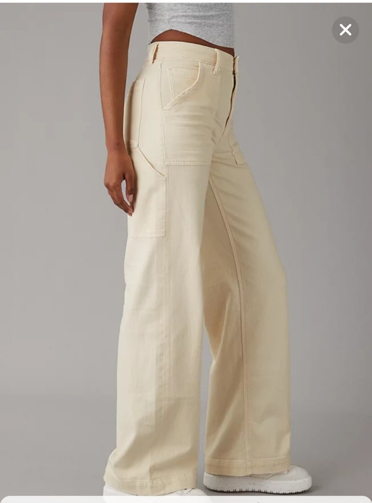 NWT American Eagle X Ziegler HIGH RISE BAGGY WIDE LEG Pants Sz 4 Khaki Stretch