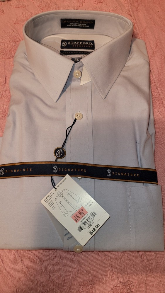 NWT STAFFORD SIGNATURE CLASSIC FIT LONG SLEEVE DRESS SHIRT MENS SIZE 16 32/33