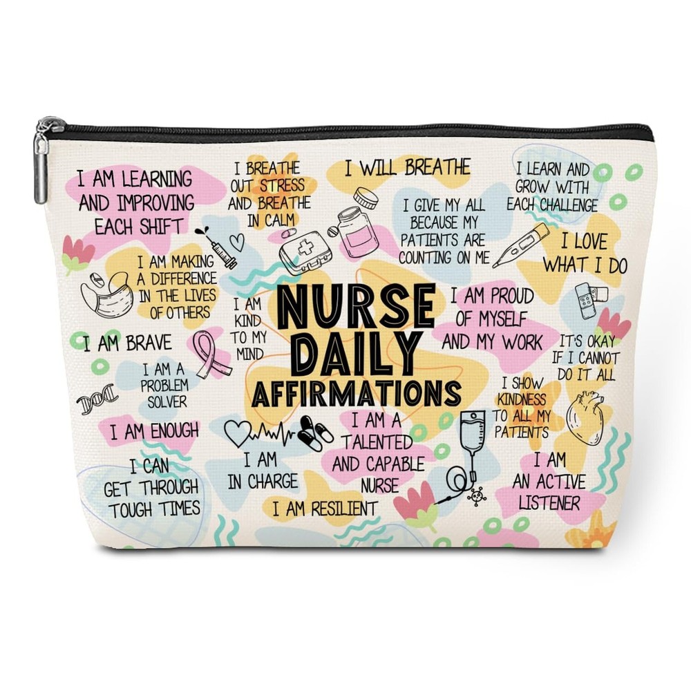 Inspirational Nurse Makeup Bag with Daily Affirmations Perfect Nursing Gift for Work Accessories  