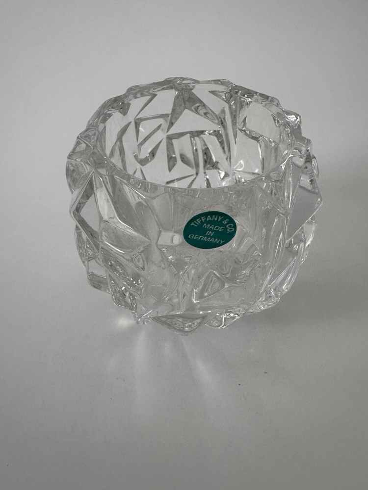 TIFFANY & CO. Signed 3” Crystal Rock Cut Votive Tea Light Candle Holder