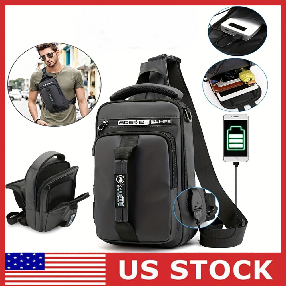 Men's Anti-Theft Sling Crossbody Bag with USB Port Shoulder Backpack