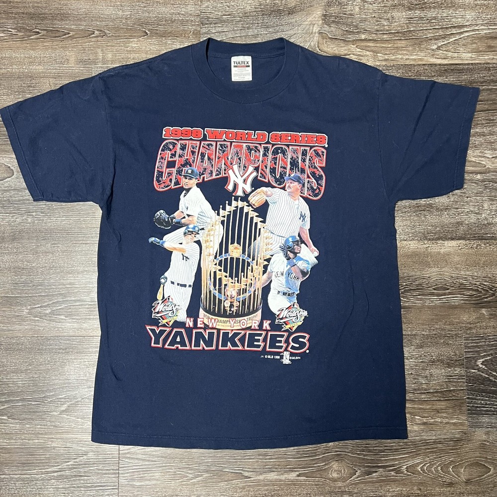 VINTAGE 90s New York Yankees World Series Rap Tee MLBPA Official AOP XL 1998