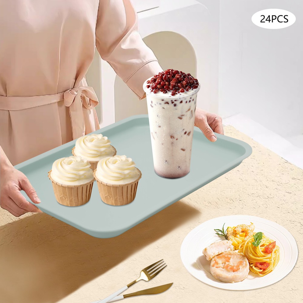 24-Piece Blue Rectangle Fast Food Trays for Cafeteria & Restaurant Service