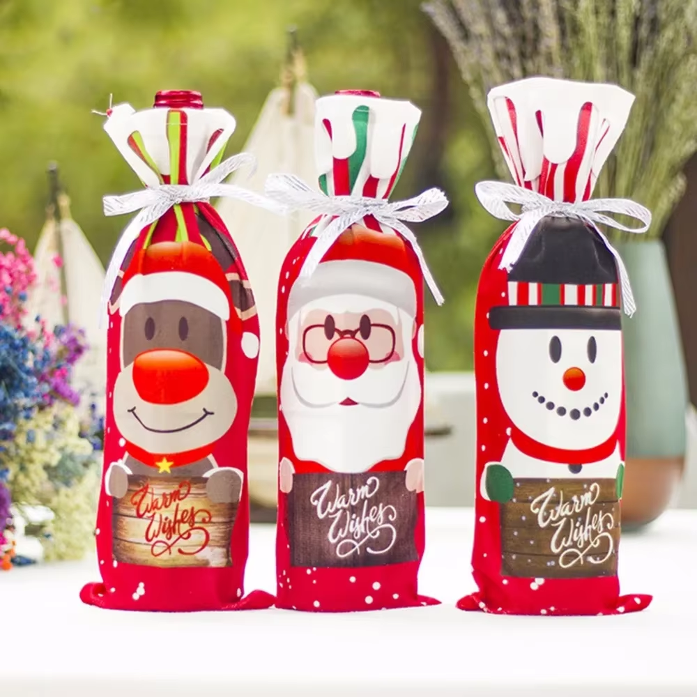 Christmas Santa Claus Wine Bottle Cover Snowman Stocking Holders Xmas Home Decor