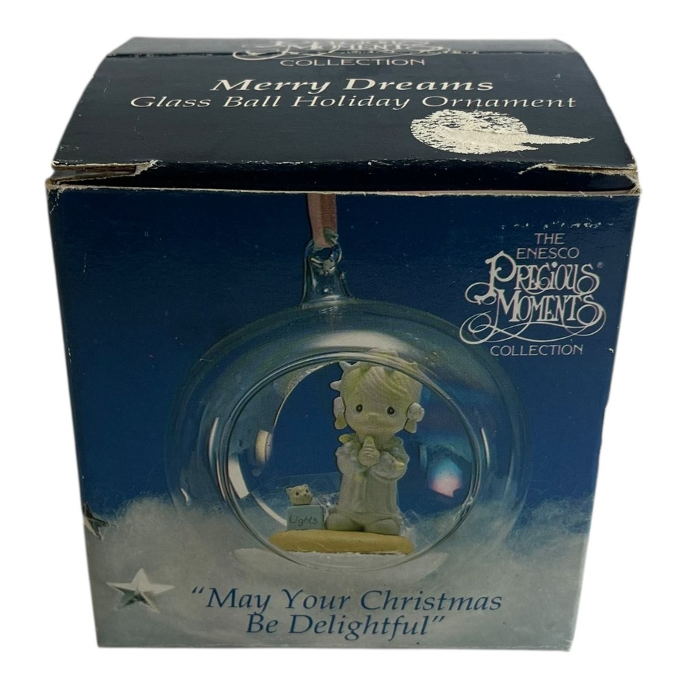 Enesco Precious Moments Merry Dreams Glass Ball Holiday Ornament 1993 New Box