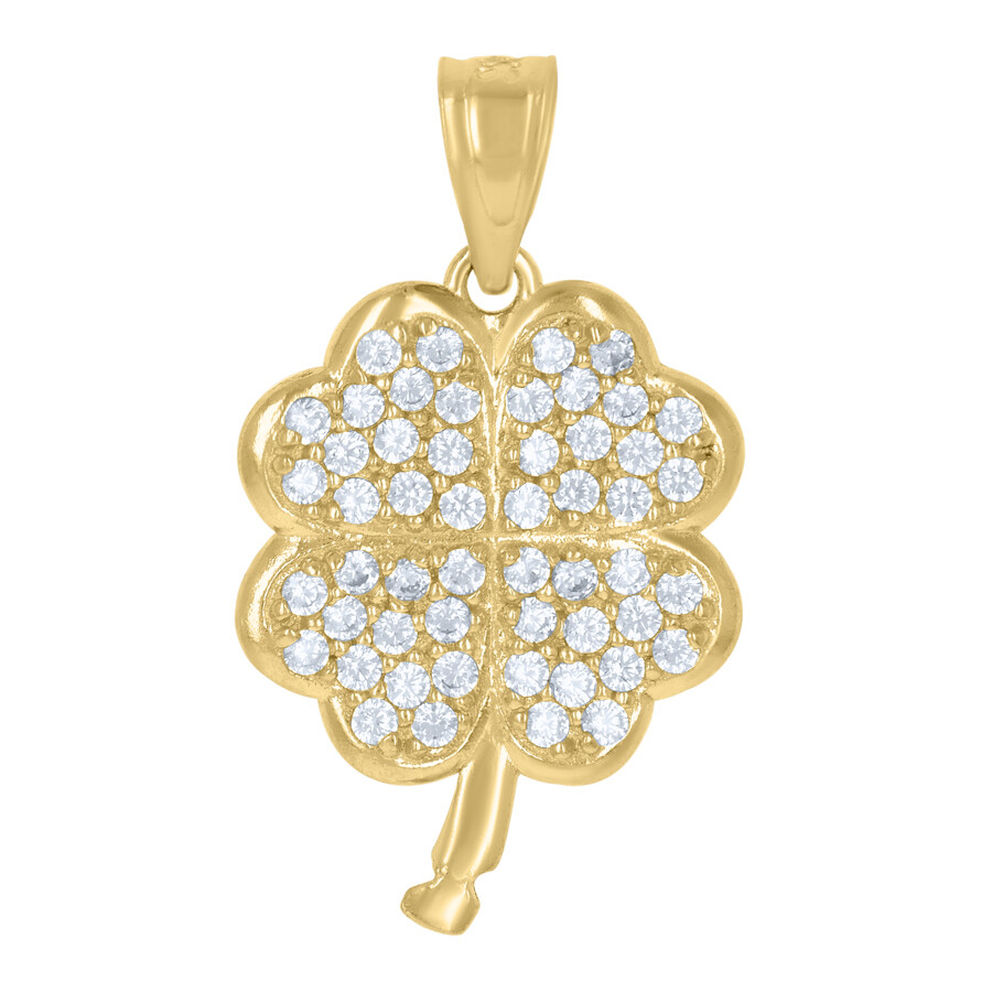 10K Yellow Gold CZ Clover Luck Charm Pendant for Women 1.3g