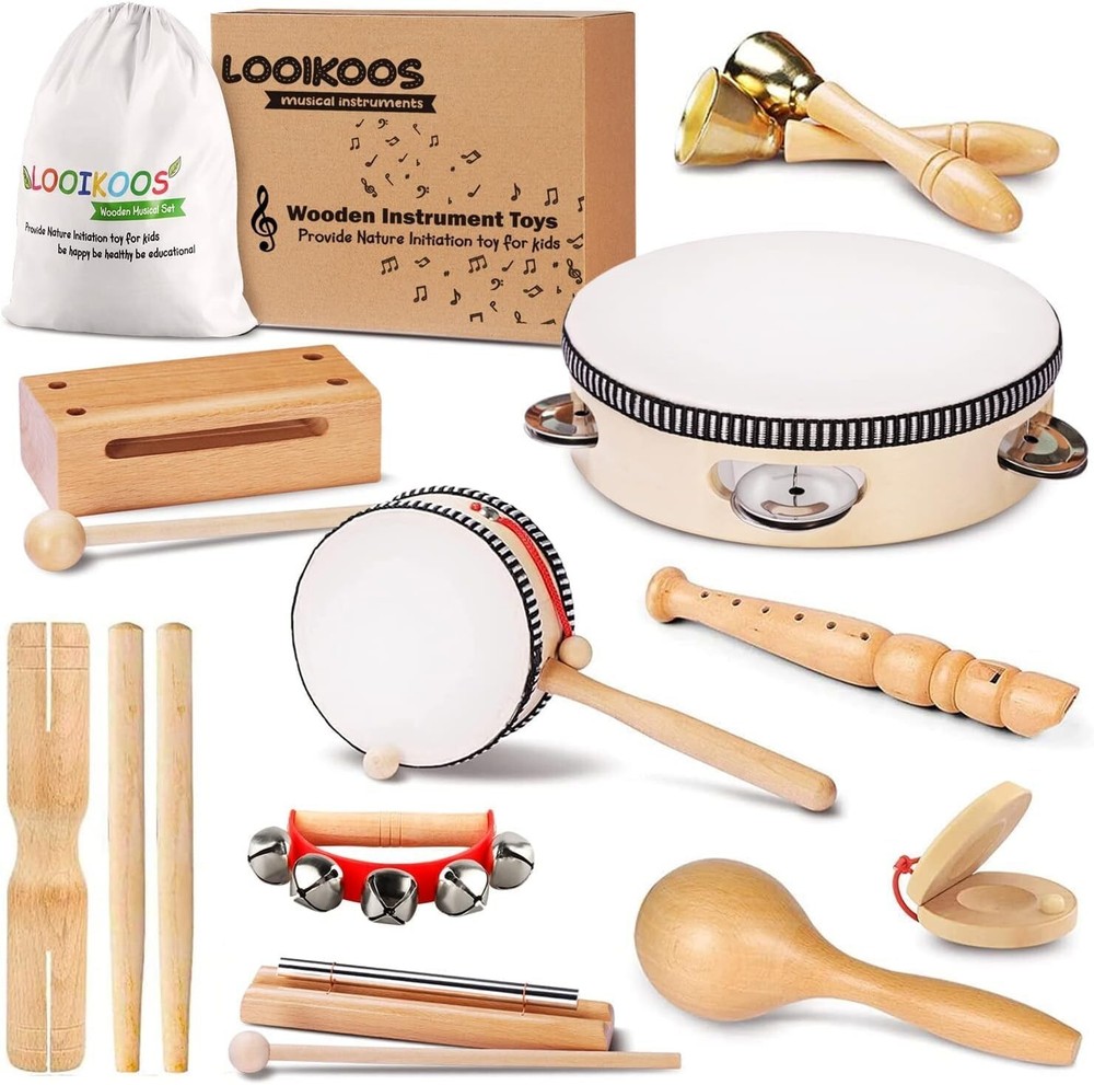 LOOIKOOS Natural Baby Musical Instruments Montessori Toys for Toddlers 1-3 Years