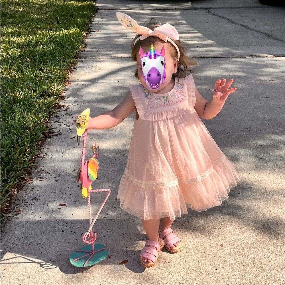 Tahari Embroidered Pink Easter bunny dress Tulle I 18 mos I EUC