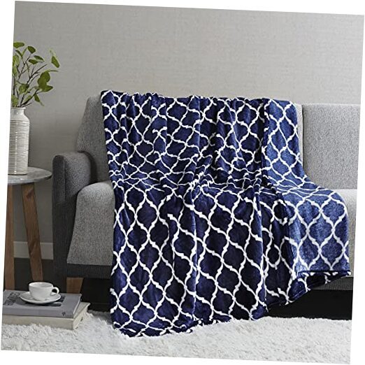 Ogee Lightweight Throw Blanket Premium Indigo Plush Throw Plush Throw