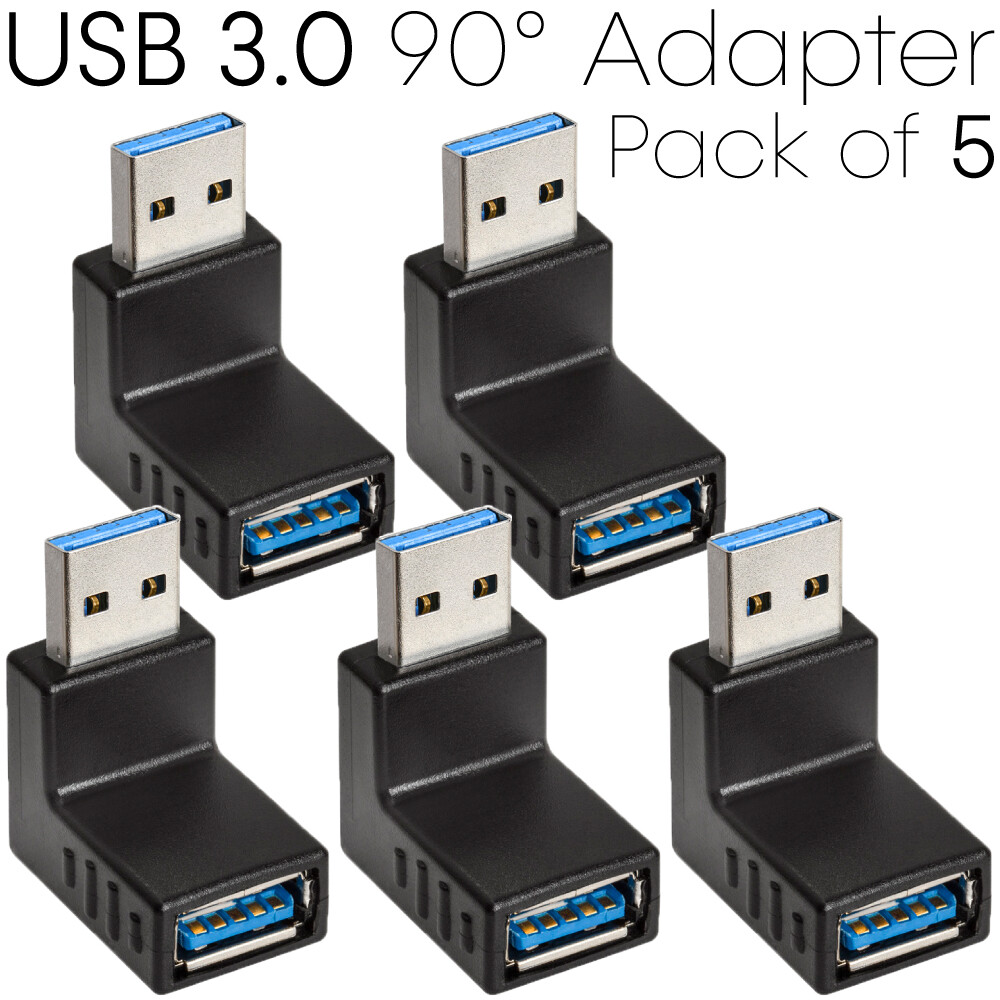 5 Pack Right Angle USB 3.0 Coupler Adapter Gender Changer