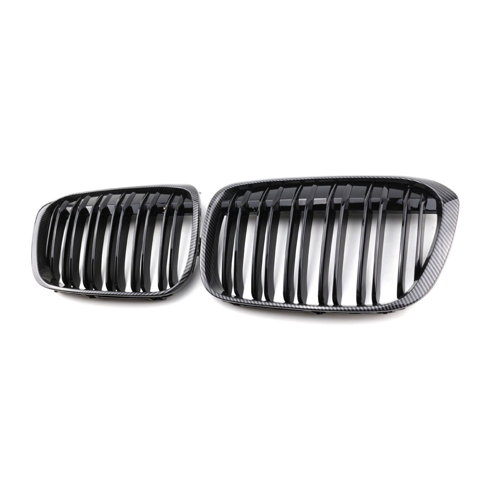 Dual Line Carbon Fiber Style Front Bumper Center Grille For 16-18 BMW X1 F48 SUV