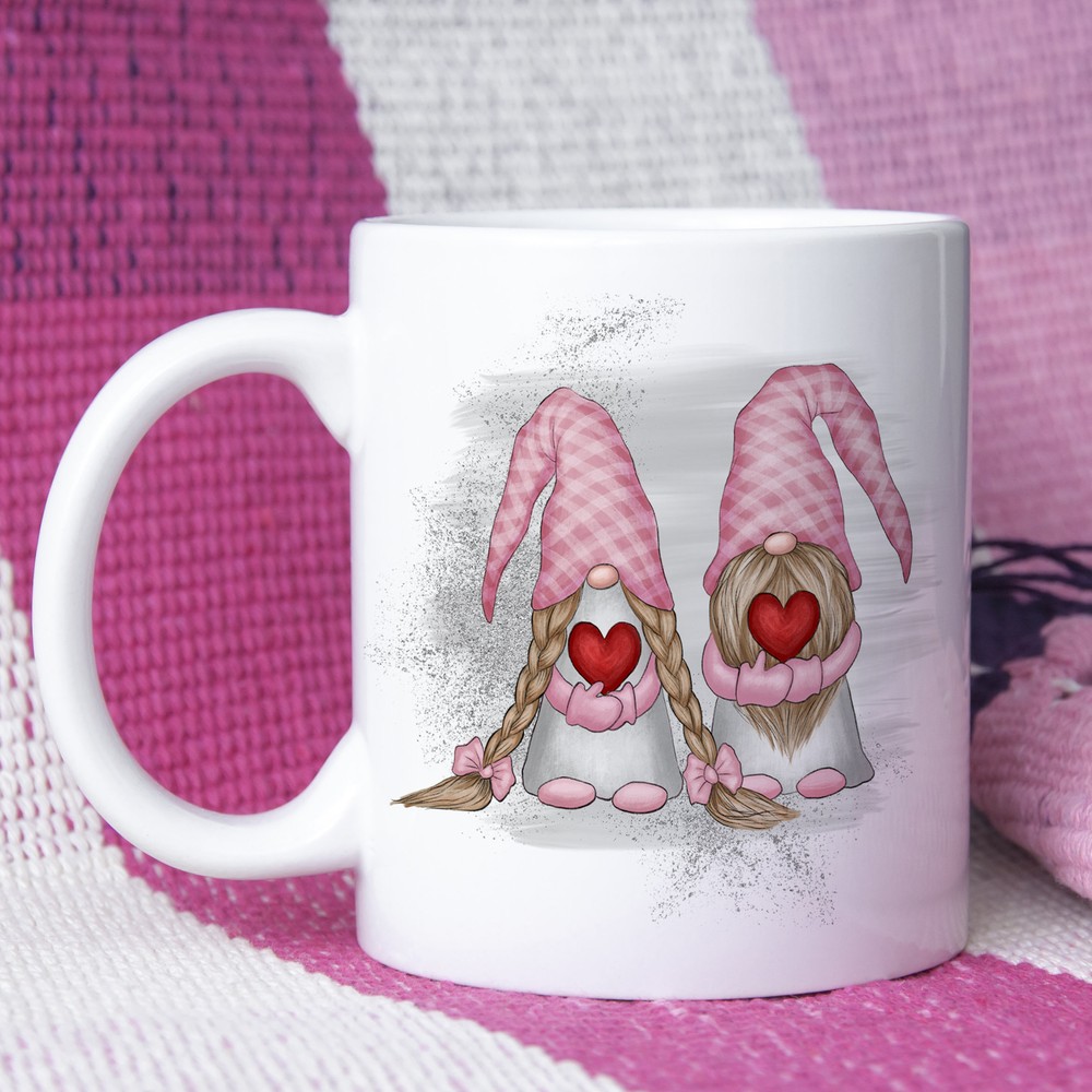 Love Hearts Valentine Gnome Gonk Mug - Coffe Mug - White Coffee Mug