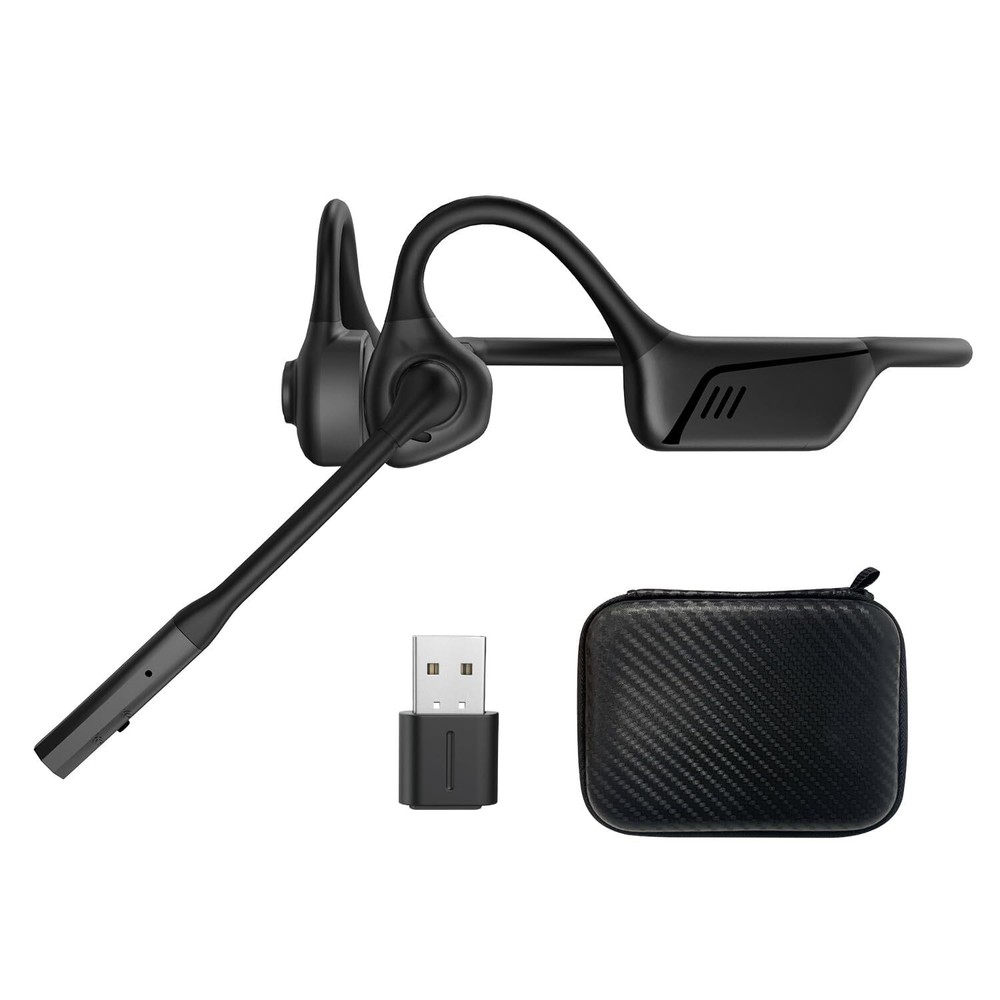 Wireless Bone Conduction Headphones with Mic, Open-Ear Design & Noise Canceling