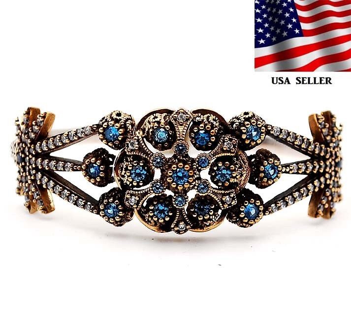 Ottoman Empire Inspired 12CT Treated Sapphire Sterling Silver Bracelet Z1-1