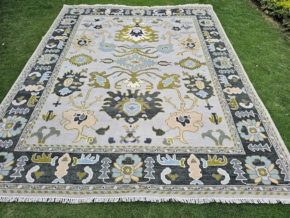 Multi Size Hand Knotted Oushak Traditional 100% Wool Area Rug Gray Color