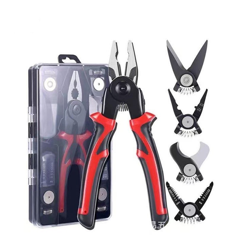 Five-in-one multifunctional exchangeable head pliers set vise wire stripper tool